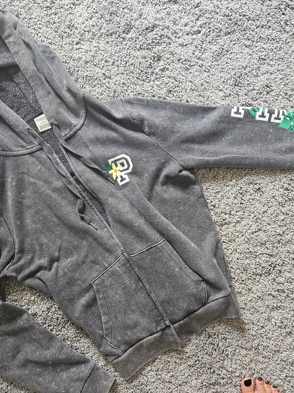 PINK Victoria's Secret Dark Gray Zip Hoodie with Tropical Accent